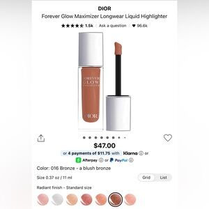 Dior Forever Glow Maximizer Longwear Liquid Highlighter 016 Bronze